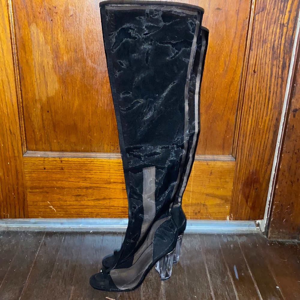Mesh clear thigh high boots